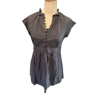 Apt 9 Womens Gray Button Front Ruffled Collar Cap Sleeve Tunic Top Size‎ M
